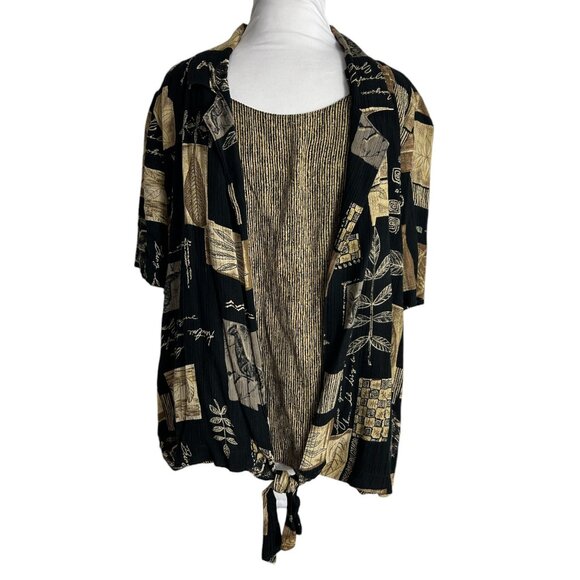Alfred Dunner Faux Two Piece Womens Size 16W Top Shirt Blouse Black Gold - Picture 1 of 8